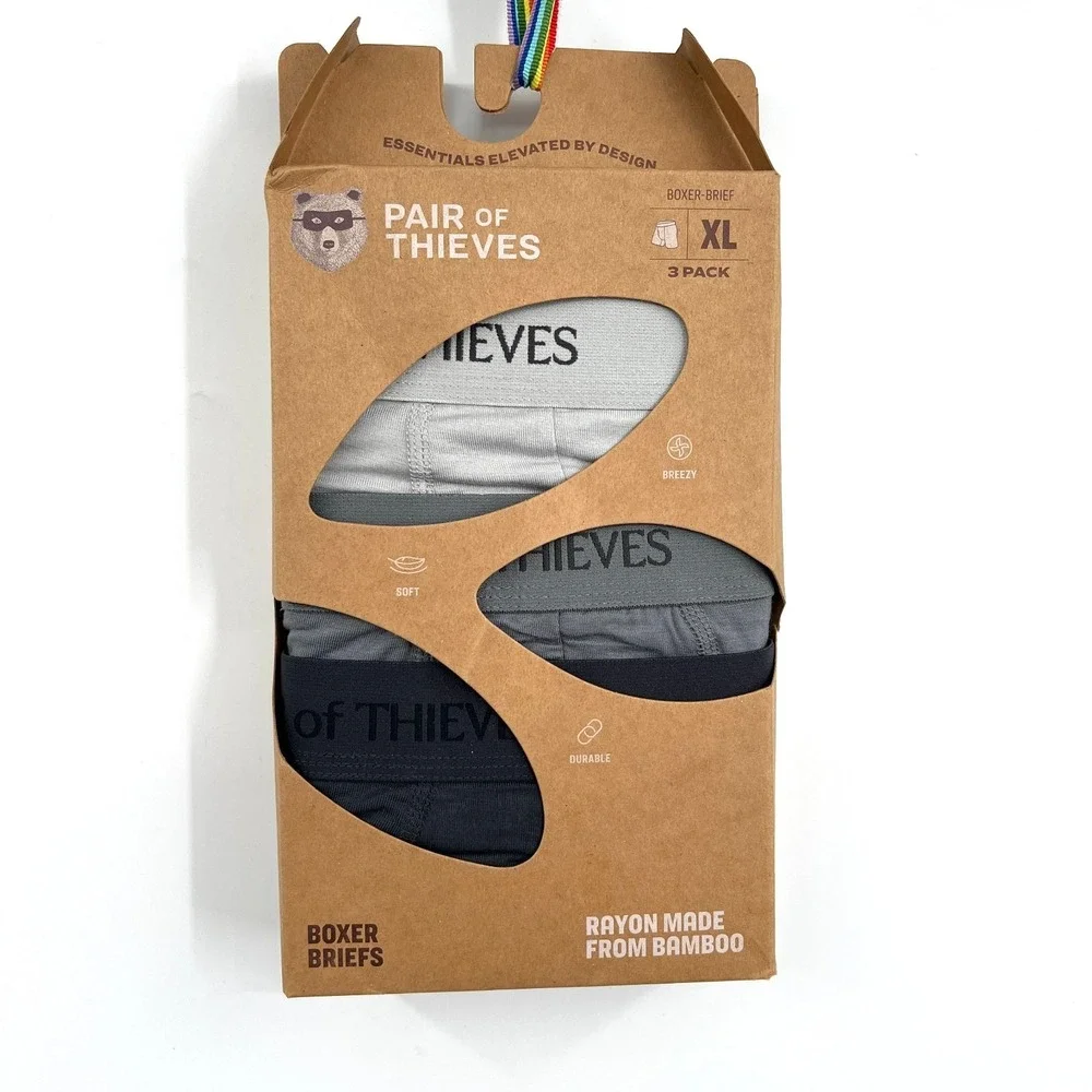 NEW Pair of Thieves rayon bamboo boxer briefs soft fade resistant durable 3pk XL